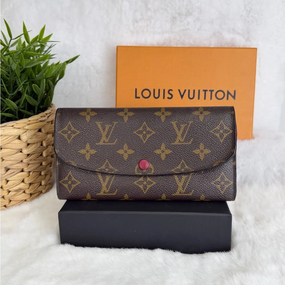 Authentic Louis Vuitton LV Monogram Emilie Wallet Pink Crossbody Chains w/ COA